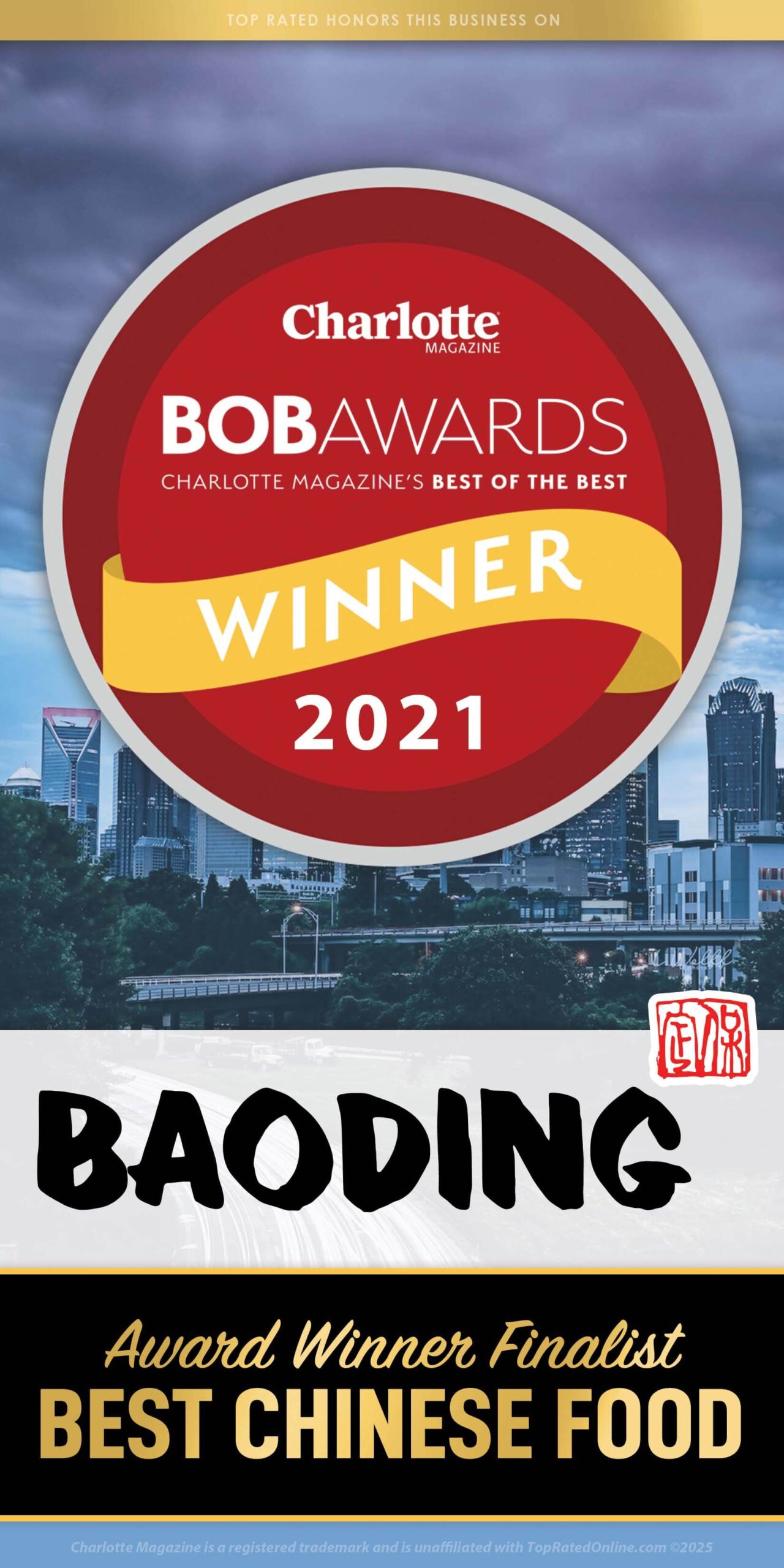 2021 Charlotte Magazine BOB Awards Winner for Best Chinese Food
