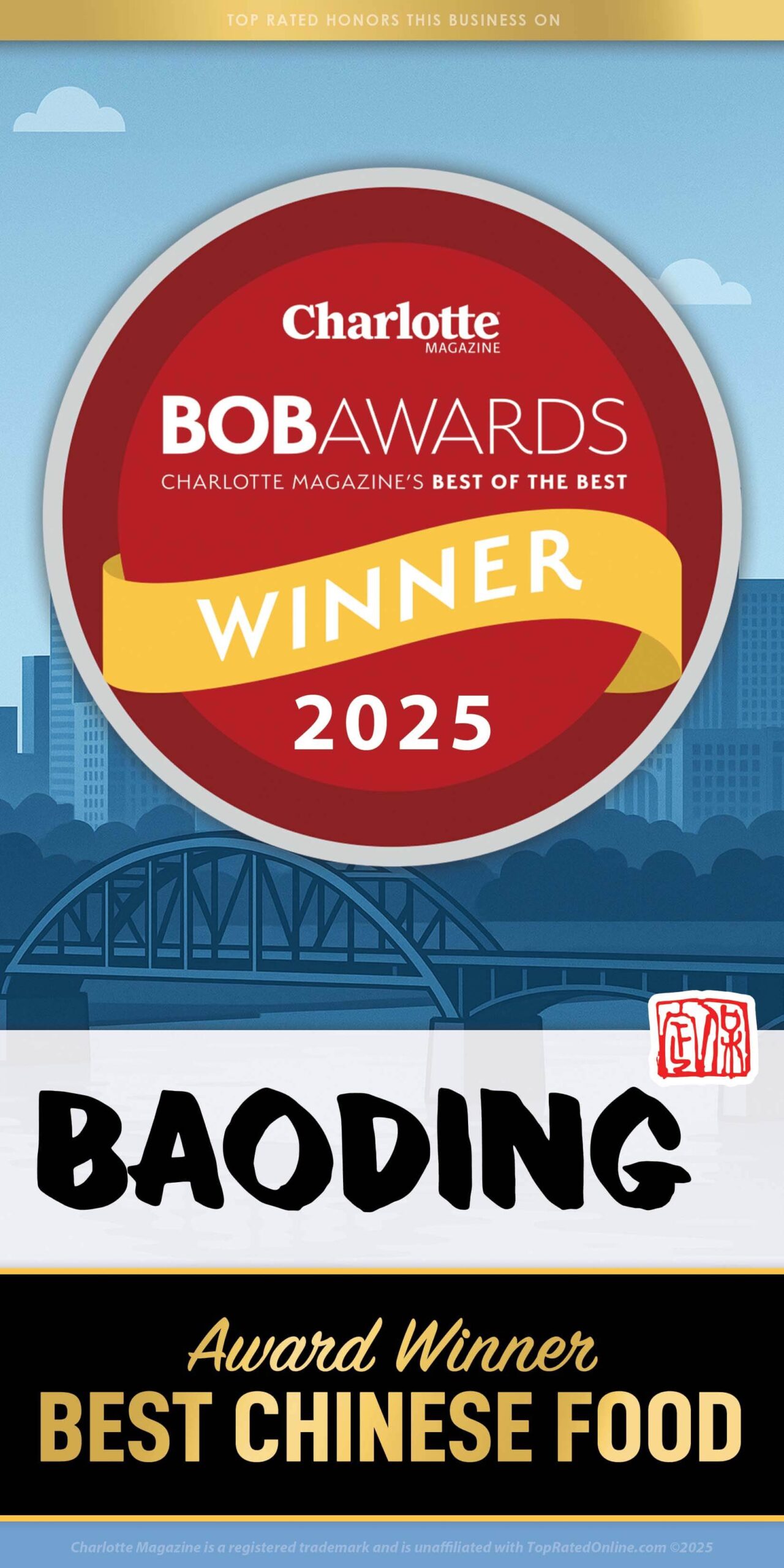 2025 Charlotte Magazine BOB Awards Winner for Best Chinese Food